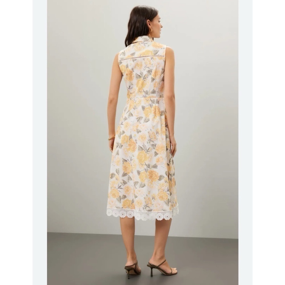 NEW Rachel Parcell Sleeveless Floral Midi Shirt Dress Ivory Yellow 10 - Picture 9 of 16